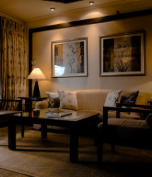 Living room interior with classic wooden furniture